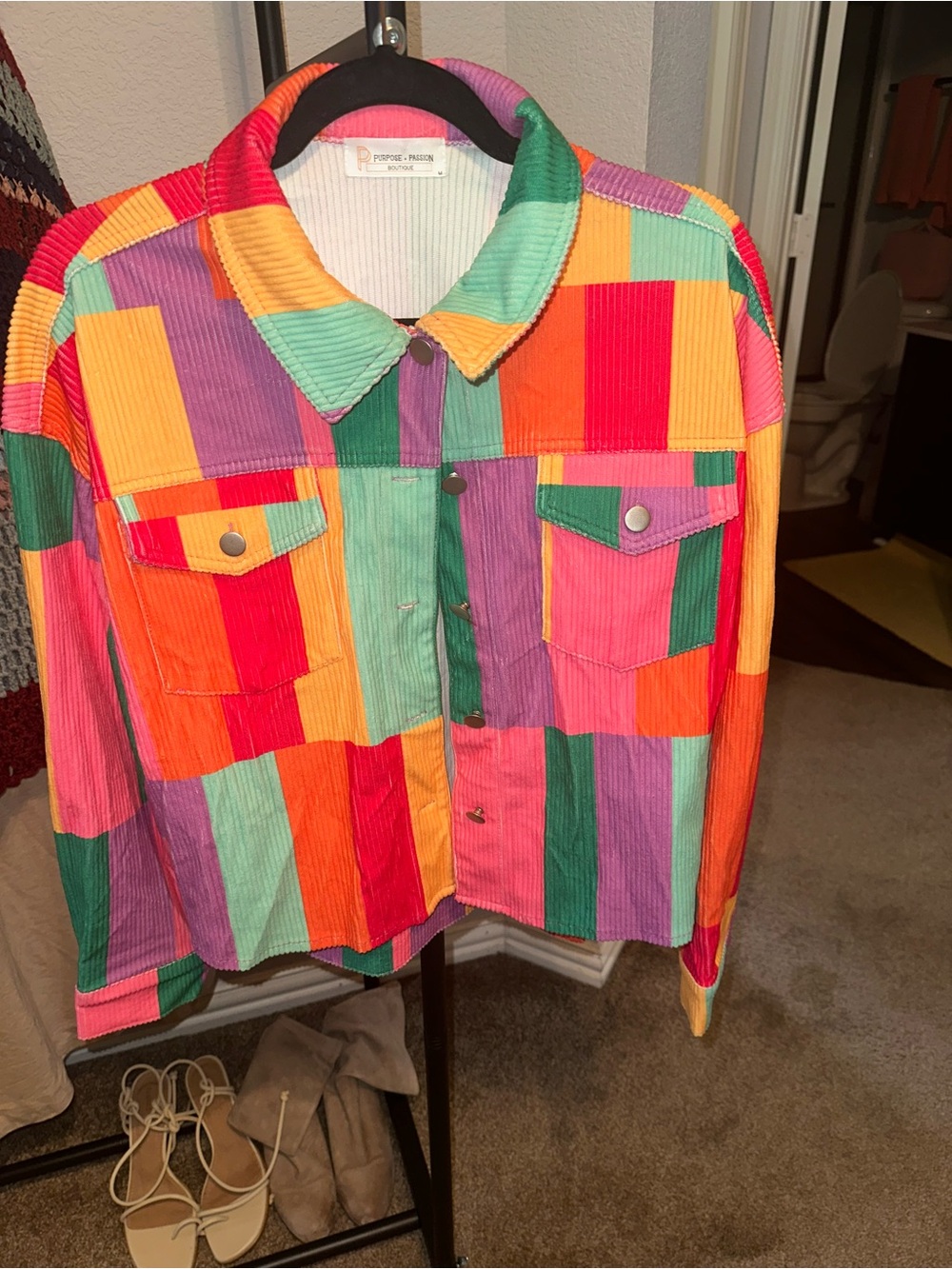 Colorblock Corduroy Button-Up Jacket - Multicolor